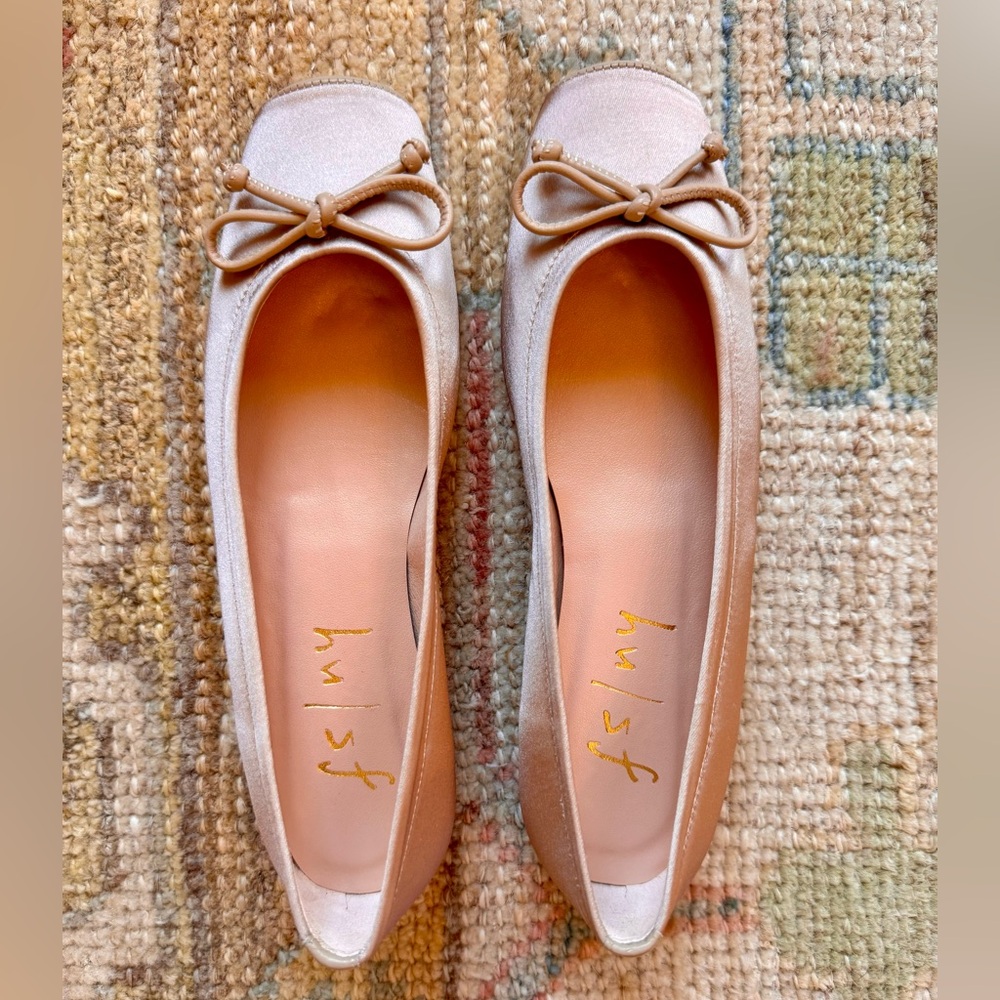 French Sole Pale Pink Ballet Flats with Bow Trim